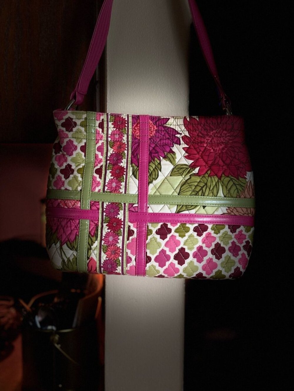 Vera Bradley Quilted Floral Geometric Shoulder Bag Pink Green